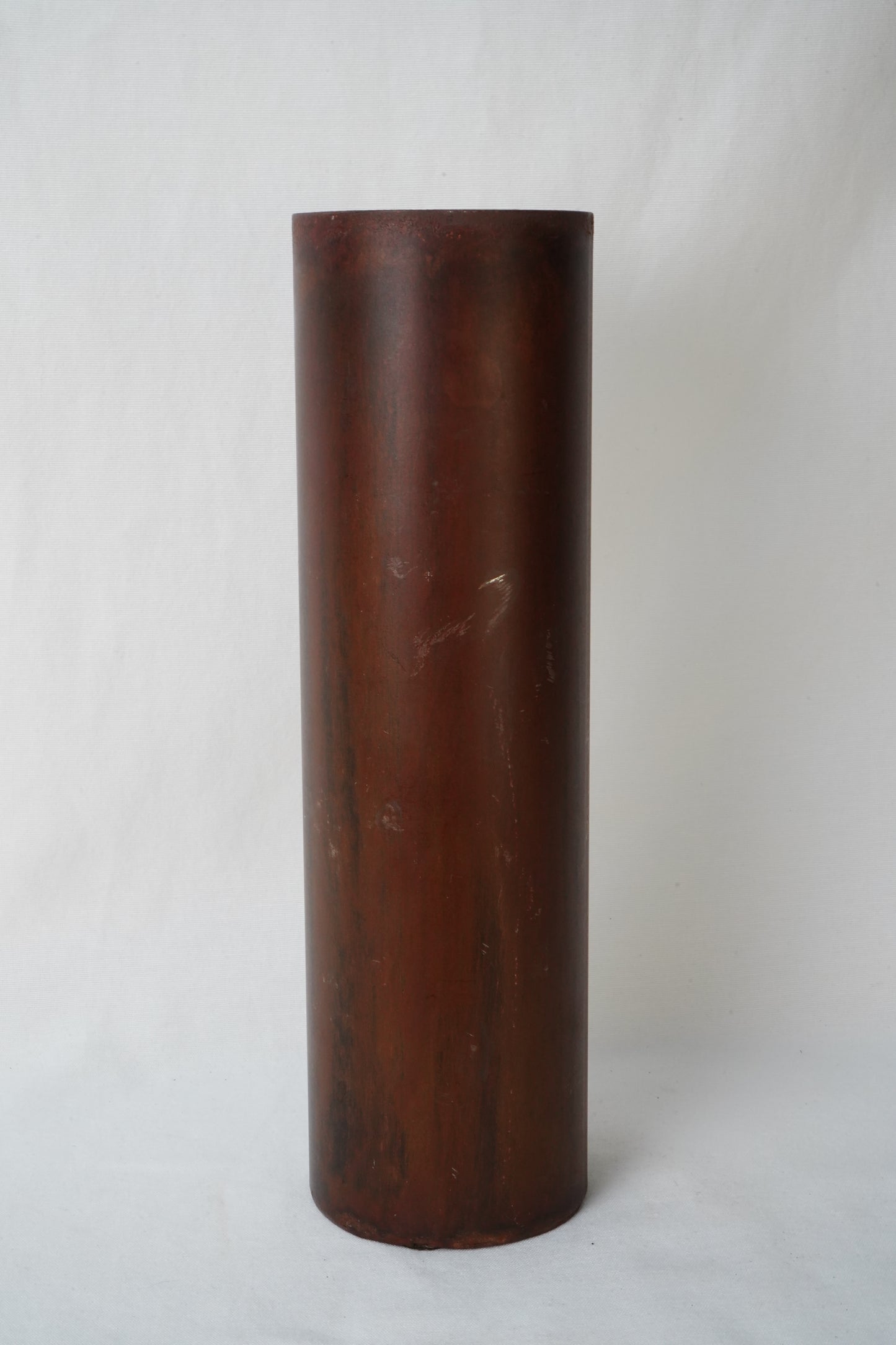 Mid-Century Modern Sculptural Metal Vase | Brutalist Cylinder Form, Painted Patina Finish