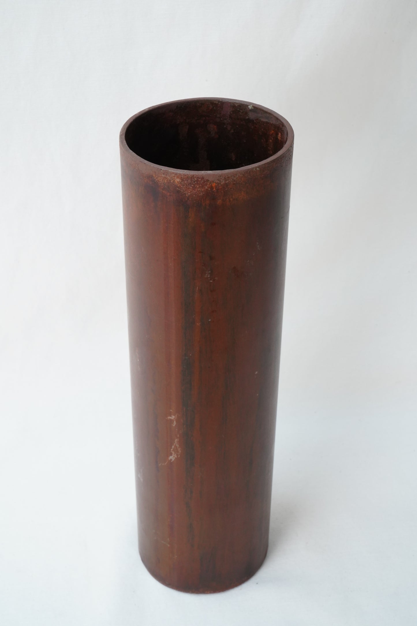Mid-Century Modern Sculptural Metal Vase | Brutalist Cylinder Form, Painted Patina Finish