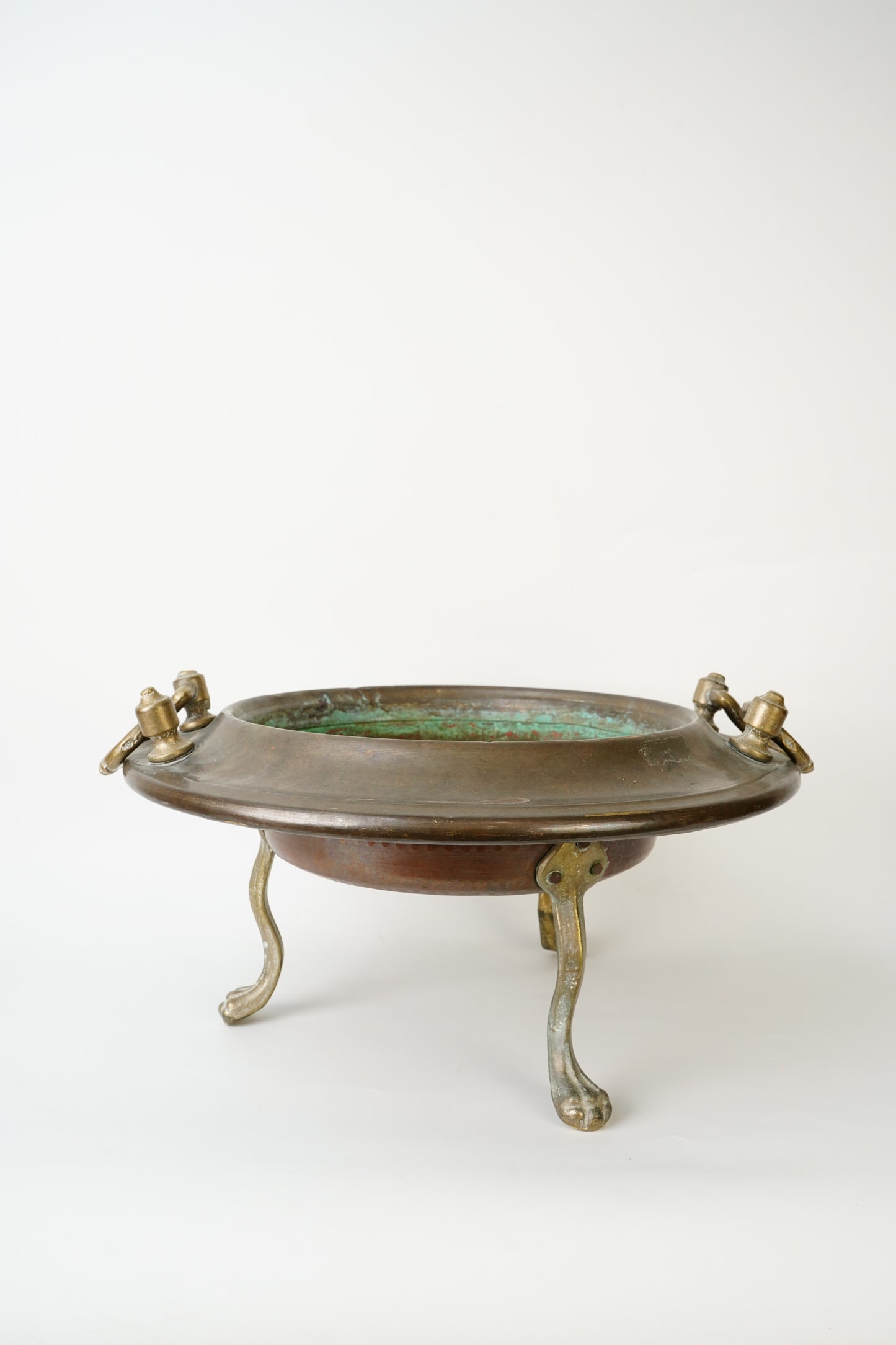 Antique Copper and Brass Tripod Bowl with Claw Feet