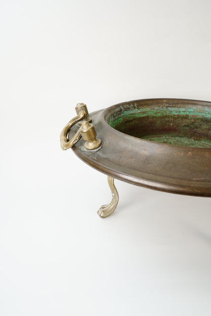 Antique Copper and Brass Tripod Bowl with Claw Feet