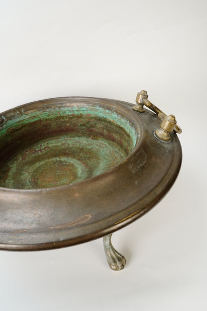Antique Copper and Brass Tripod Bowl with Claw Feet