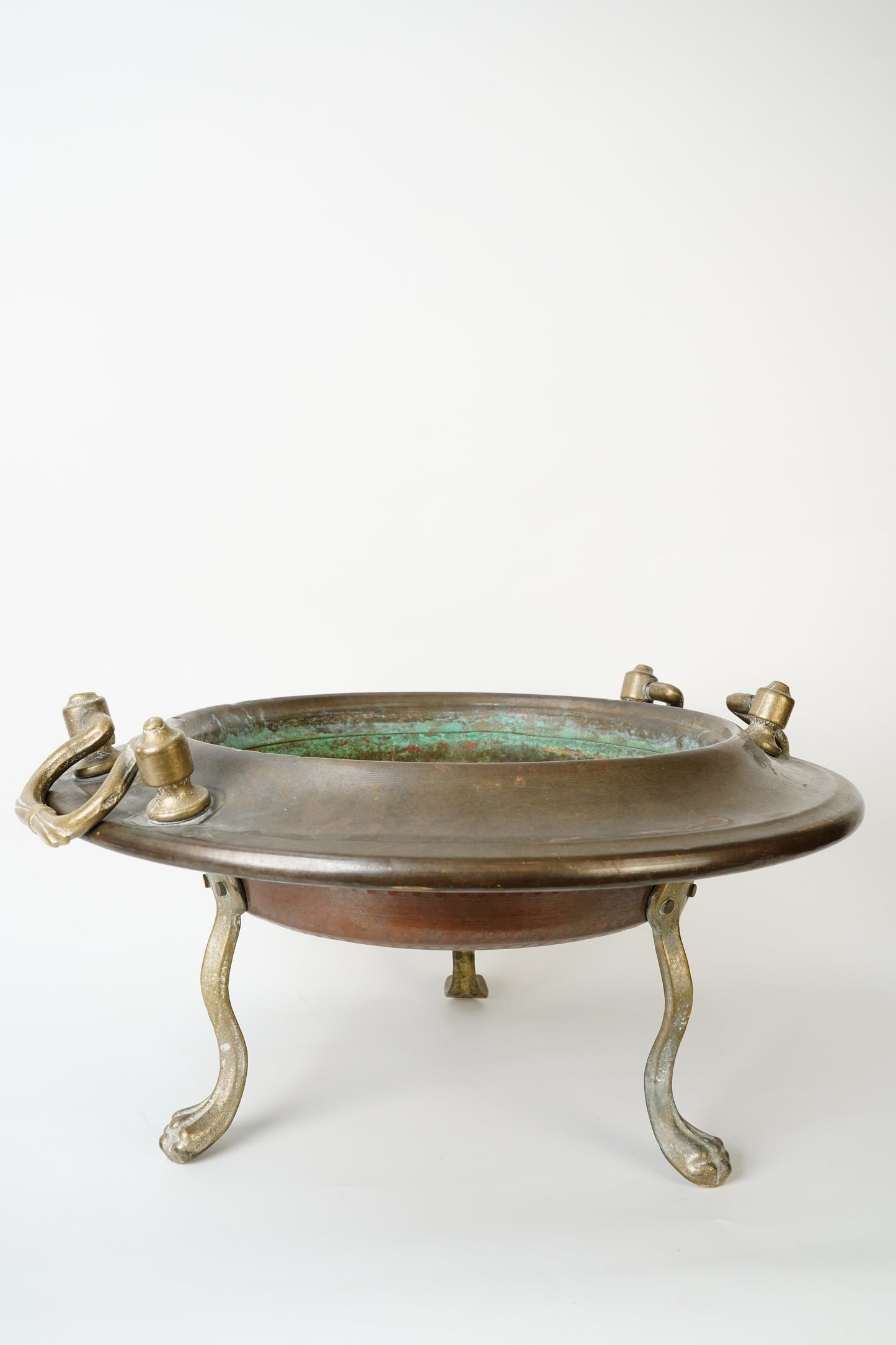 Antique Copper and Brass Tripod Bowl with Claw Feet