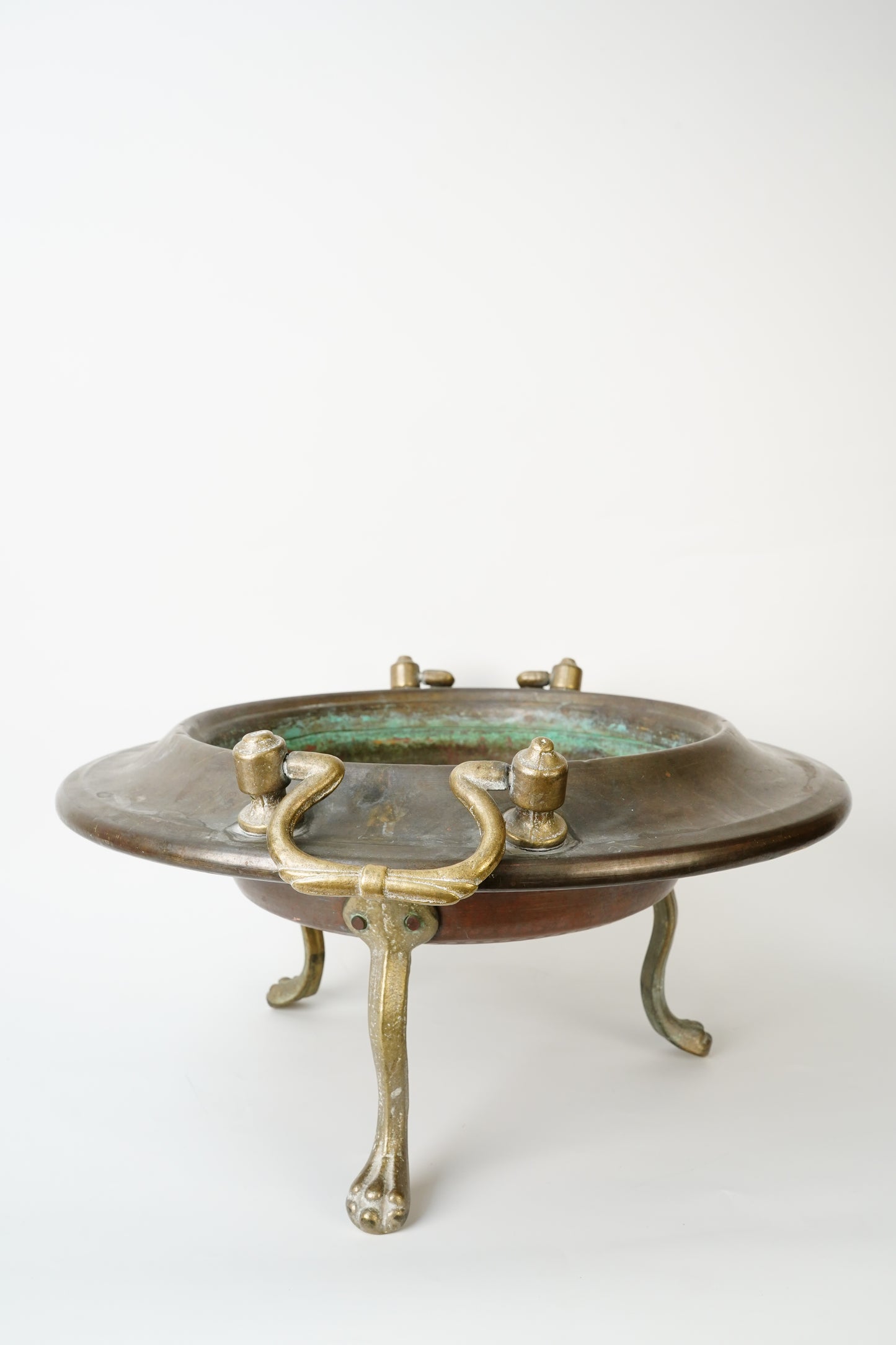 Antique Copper and Brass Tripod Bowl with Claw Feet