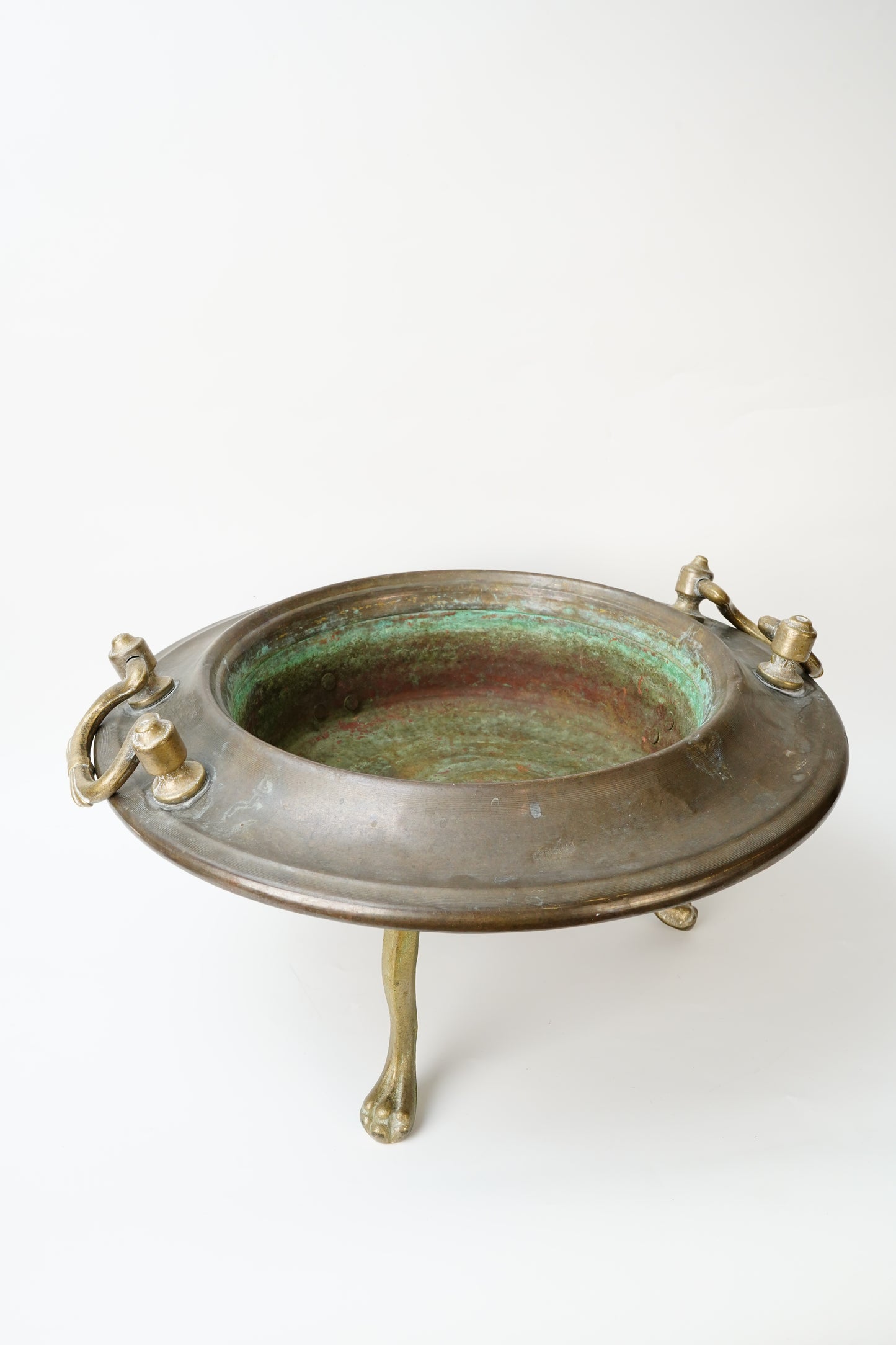 Antique Copper and Brass Tripod Bowl with Claw Feet