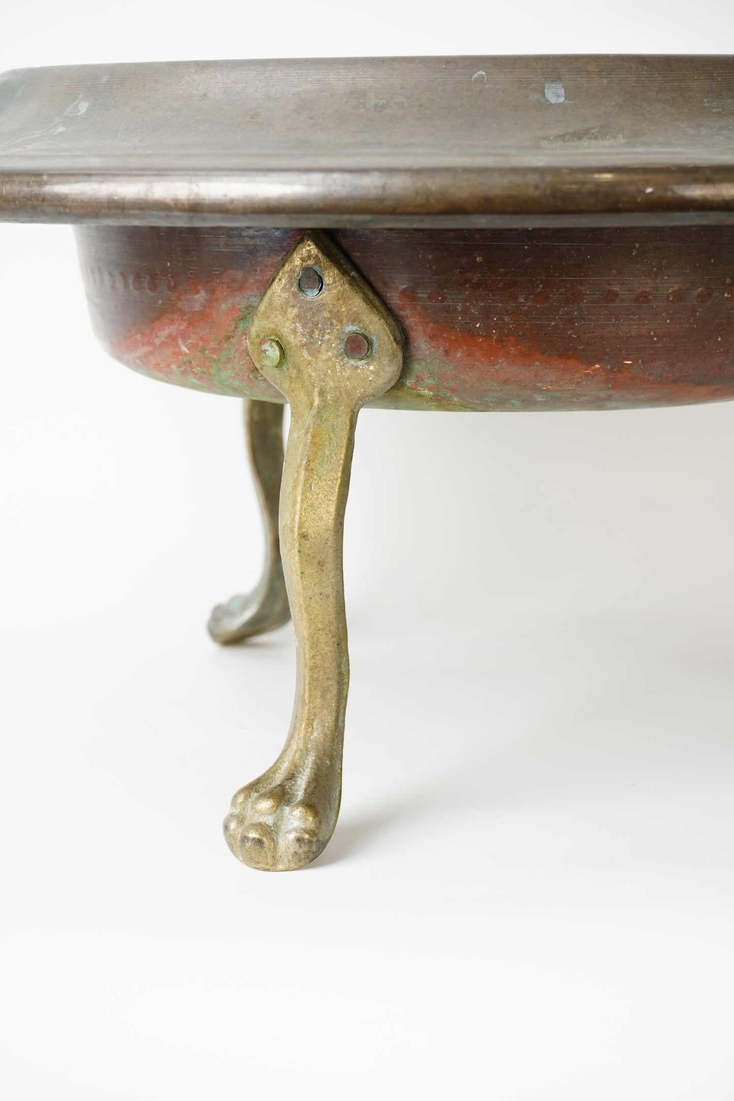 Antique Copper and Brass Tripod Bowl with Claw Feet