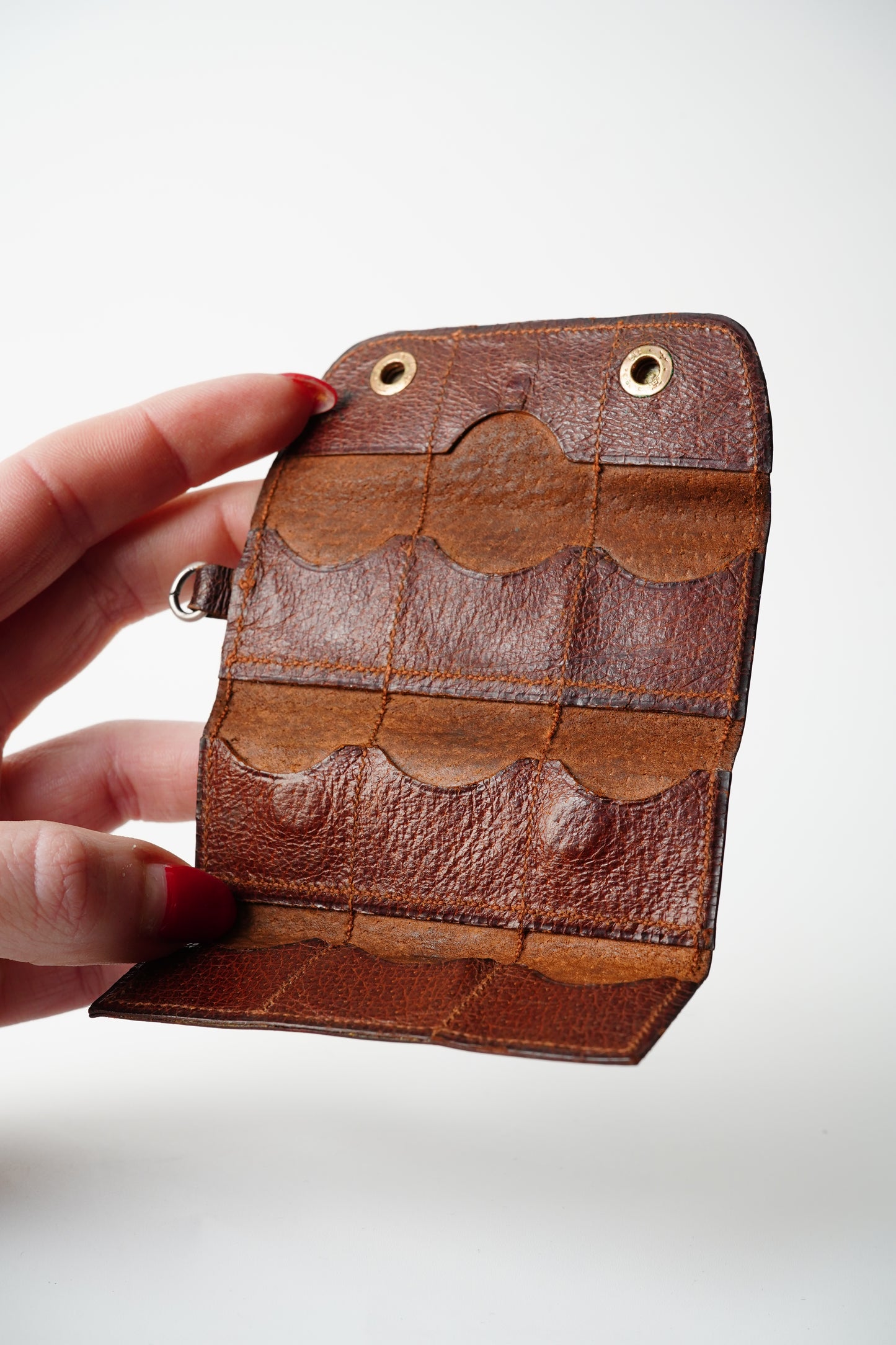 Antique Leather Coin Wallet with Tiered Pockets