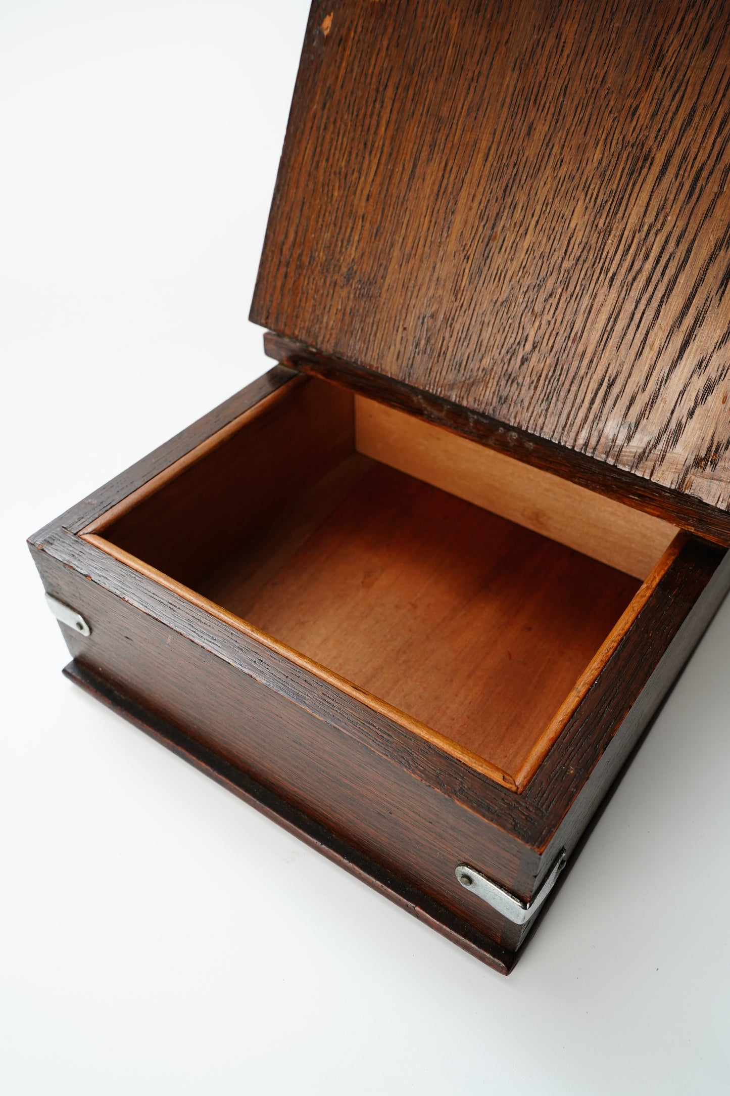 Antique Edwardian Oak & Silver-Plated Two-Compartment Stationery Box with Handle