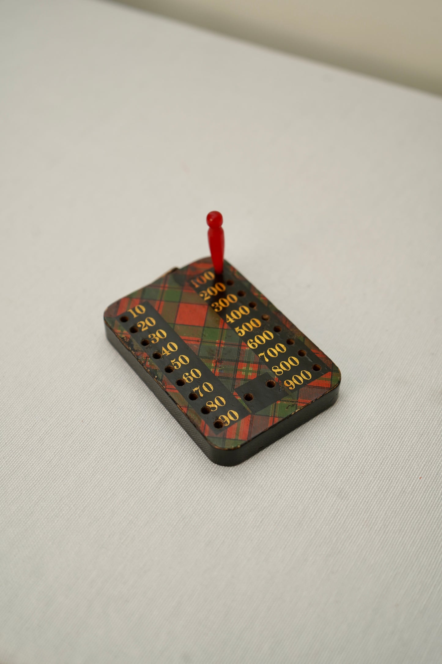 Victorian Scottish Tartanware Bezique Score Counter with Original Pegs, c. 1870–1900