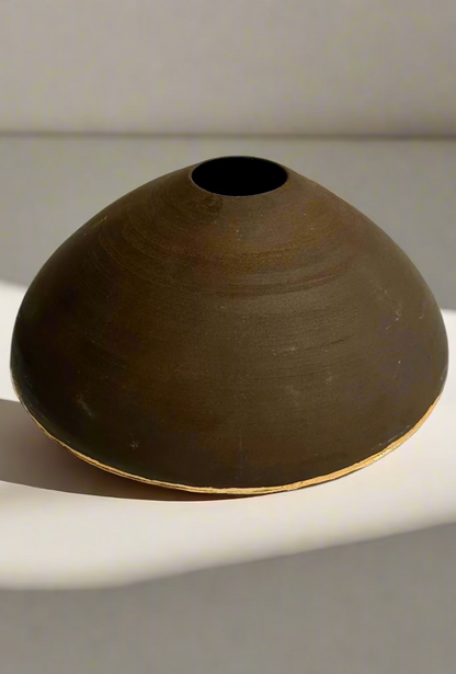 Studio Pottery Vase with Kintsugi-Style Gilded Repair | Signed by Artist, Organic Modern Form