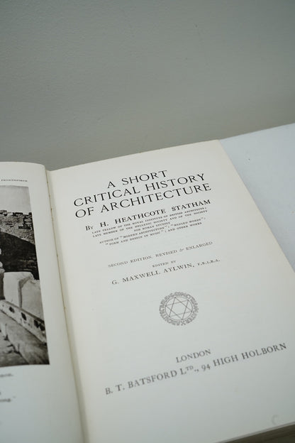 1927 A Short Critical History of Architecture| Antique Batsford