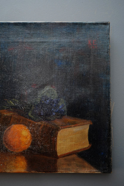 Antique 1904 Still Life Oil Painting on Canvas Signed K.E.