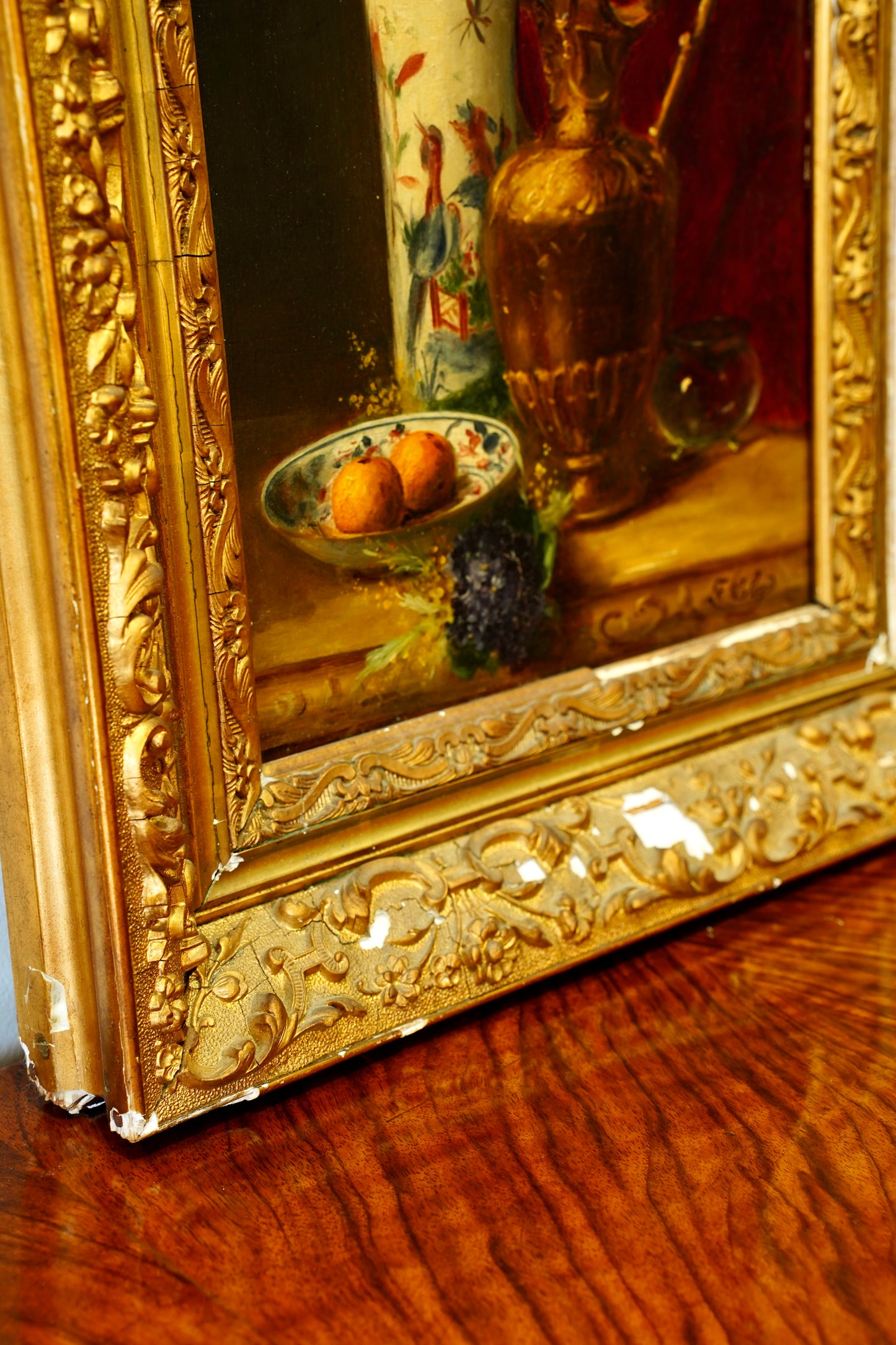Antique French Oil Painting Still Life, Signed