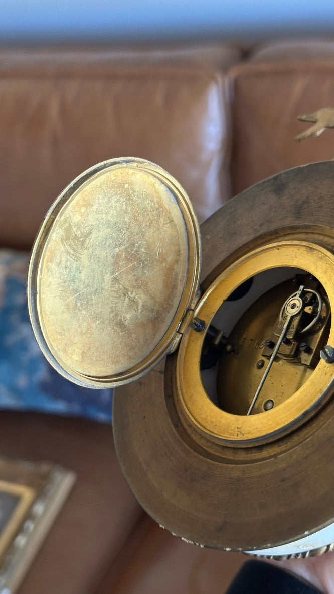 Antique French Louis XVI Style Ormolu and Alabaster Cartel Clock, c. 1880–1910