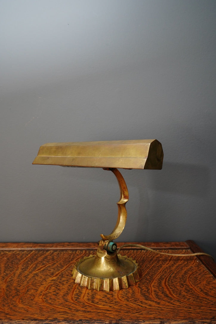Vintage Brass Adjustable Desk Lamp with Art Deco Profile