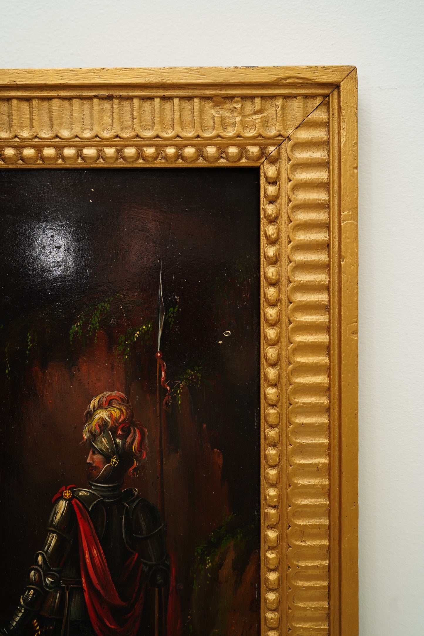 Antique Troubadour Style Chivalric Scene Oil Painting