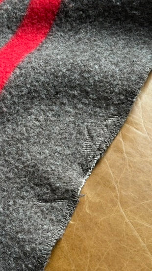 Mid-Century Wool Camp Blanket by Baron Woolen Mills in Grey with Red Stripes