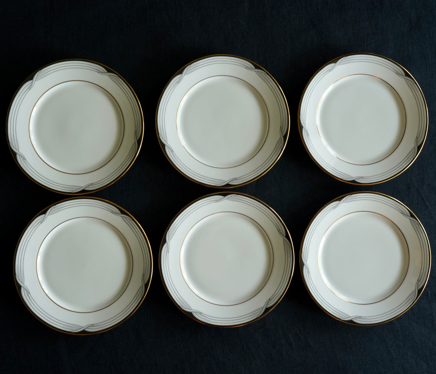 Lenox Black Tie Bread & Butter Plates – Set of 6, 6.5" Ivory China with 24k Gold Trim (Discontinued)