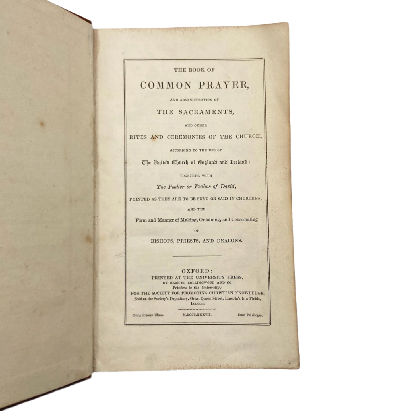 1837 " The Book of Common Prayer " Brown Full Leather Book