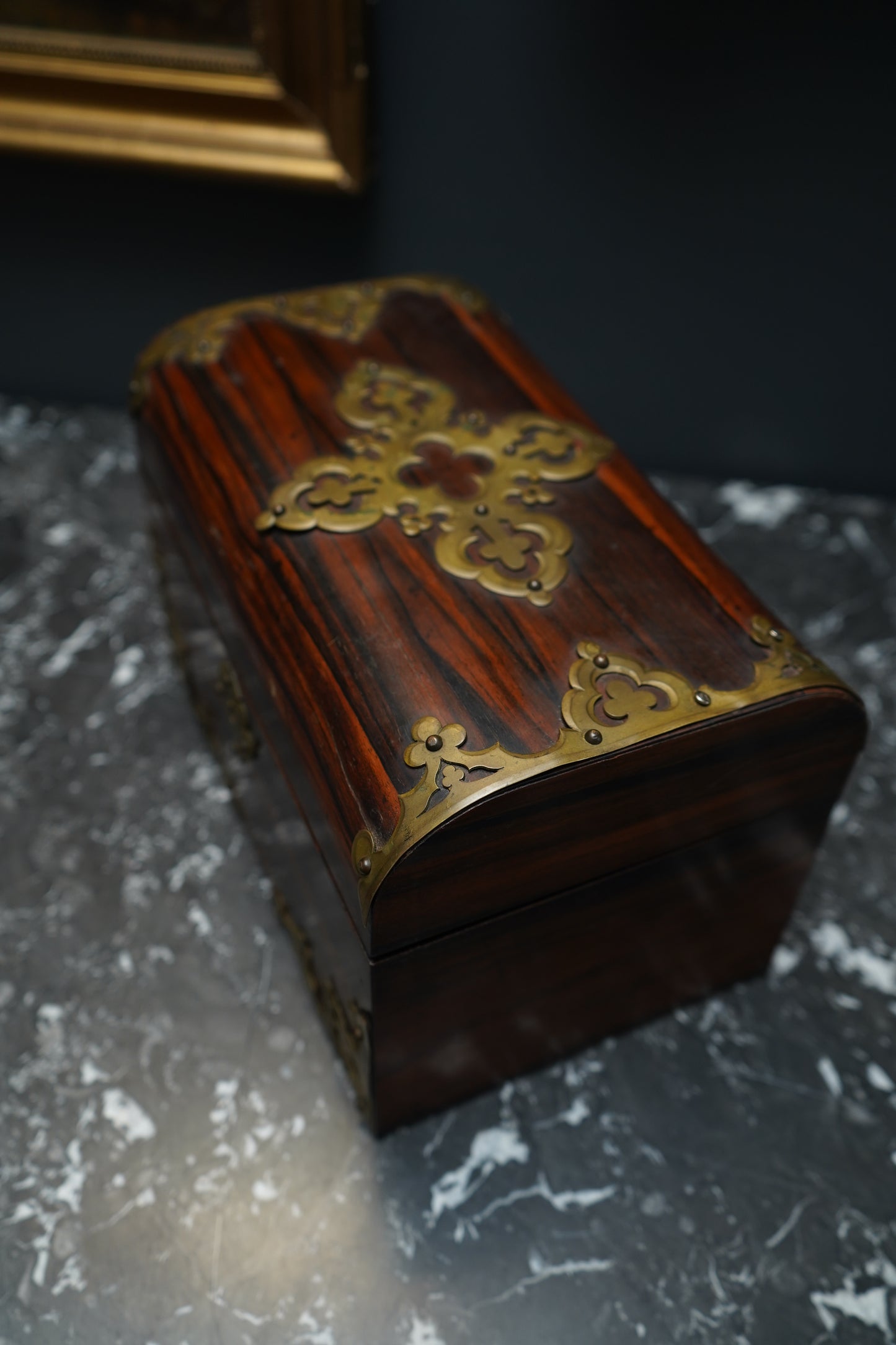 Antique Georgian Rosewood Domed Tea Caddy with Brass Mounts, Circa 1820-1830