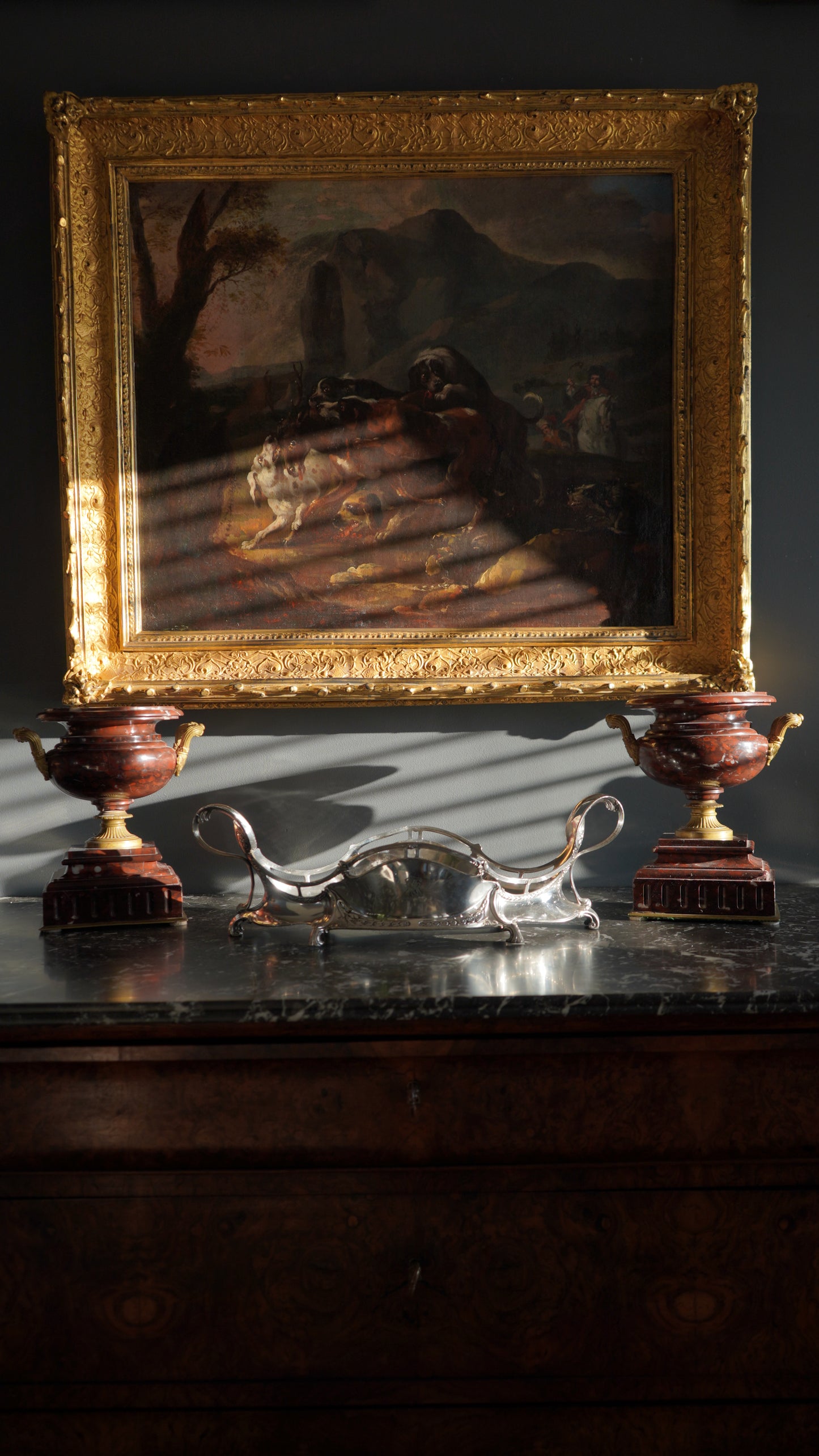 Pair of Napoleon III Rouge Royal Marble Urns, Circa 1852-1870