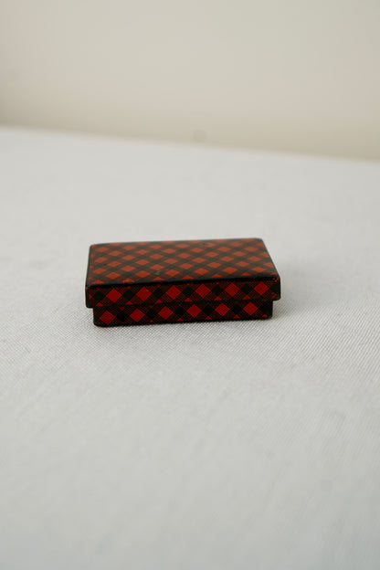 Antique Victorian Scottish Tartanware Box, Painted Red and Black Tartan, c. 1860–1890