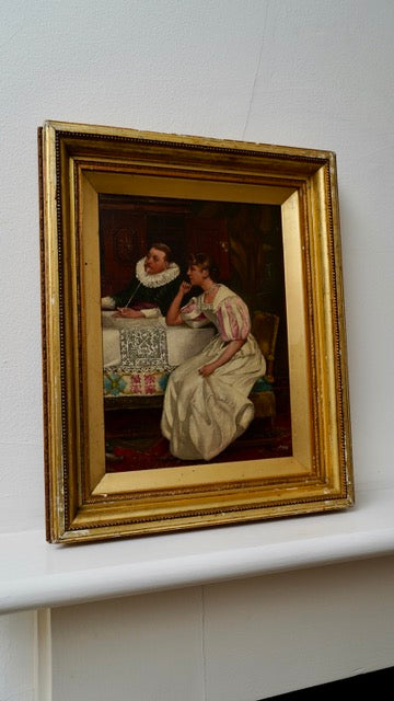 Contemplation by Henry S. Cook | Antique Victorian Oil on Board Painting | English Genre Revival Scene, c.1890s