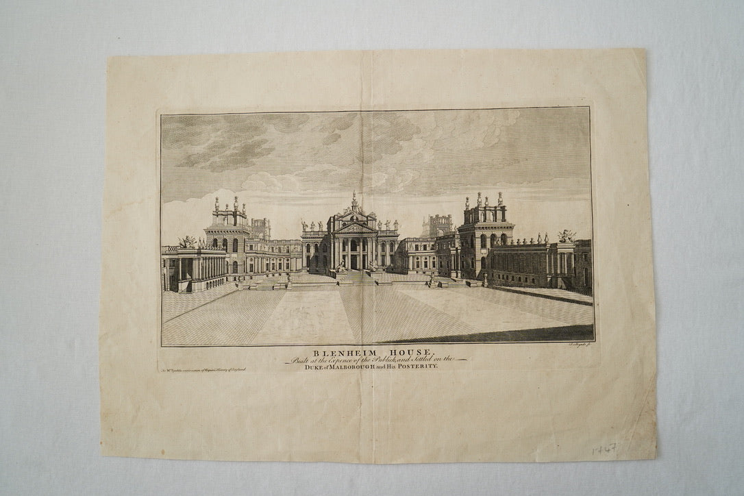Antique Blenheim House Copperplate Engraving
