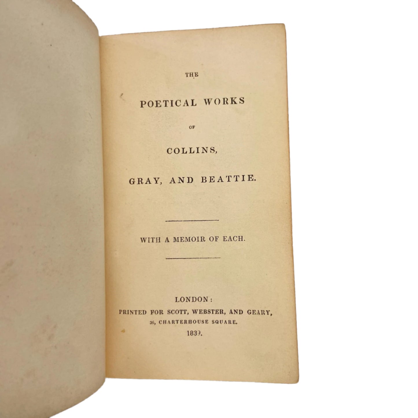 1839 "The Poetical Works of Collins, Gray" Small Full Black Leather Book