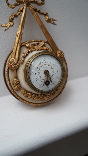 Antique French Louis XVI Style Ormolu and Alabaster Cartel Clock, c. 1880–1910