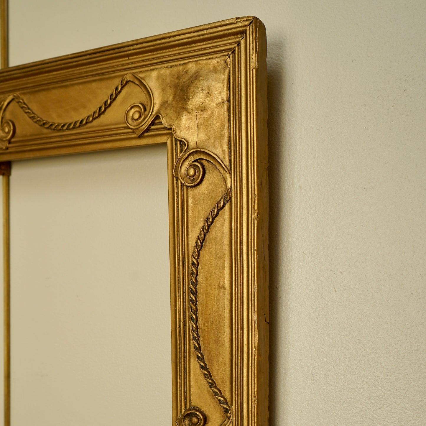 Antique Neoclassical Giltwood Frame with Rope & Cartouche Motifs, Late 19th Century