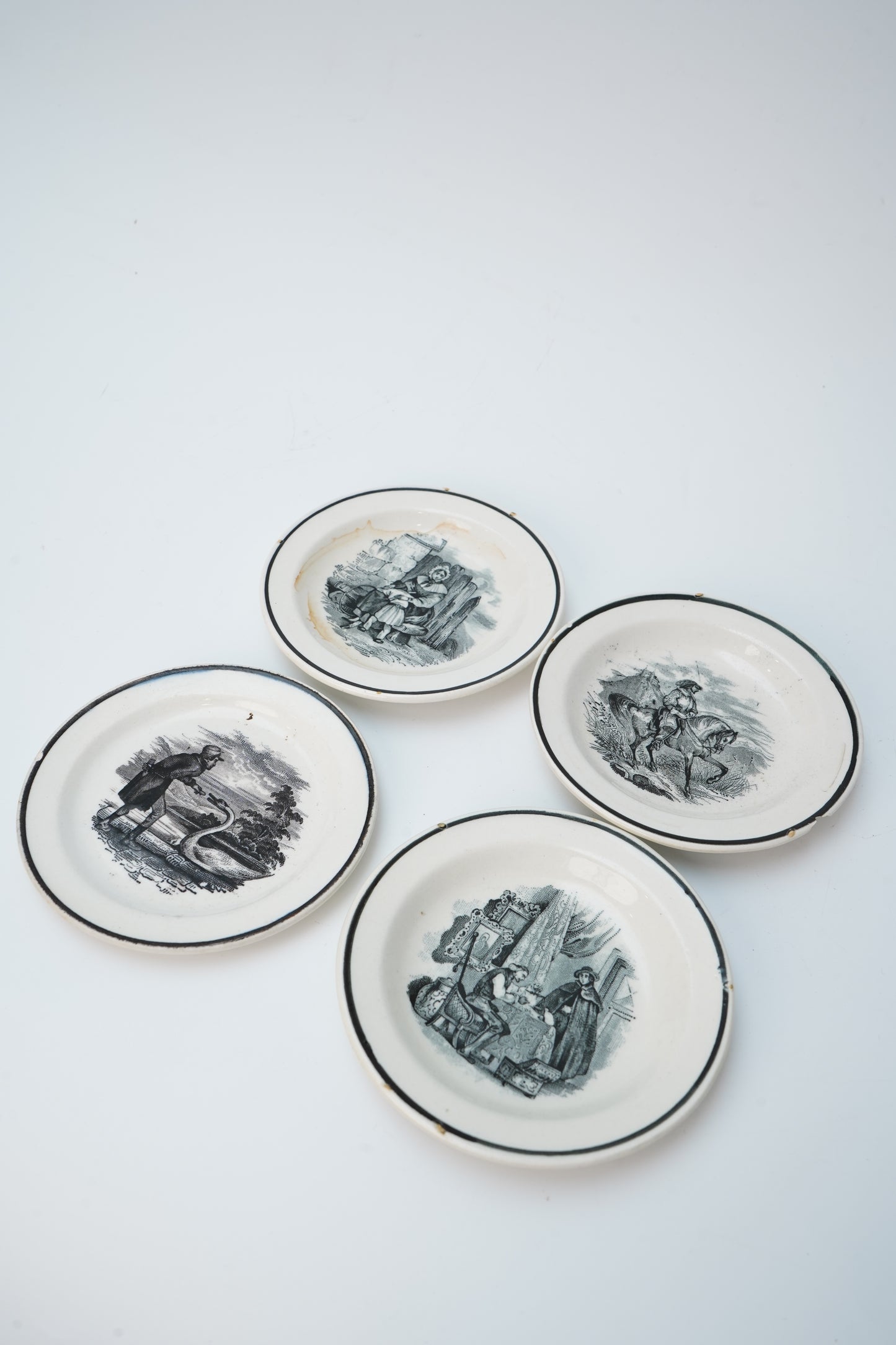 Set of 4 Victorian Black Transferware Butter Pats