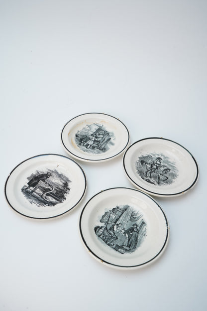 Set of 4 Victorian Black Transferware Butter Pats