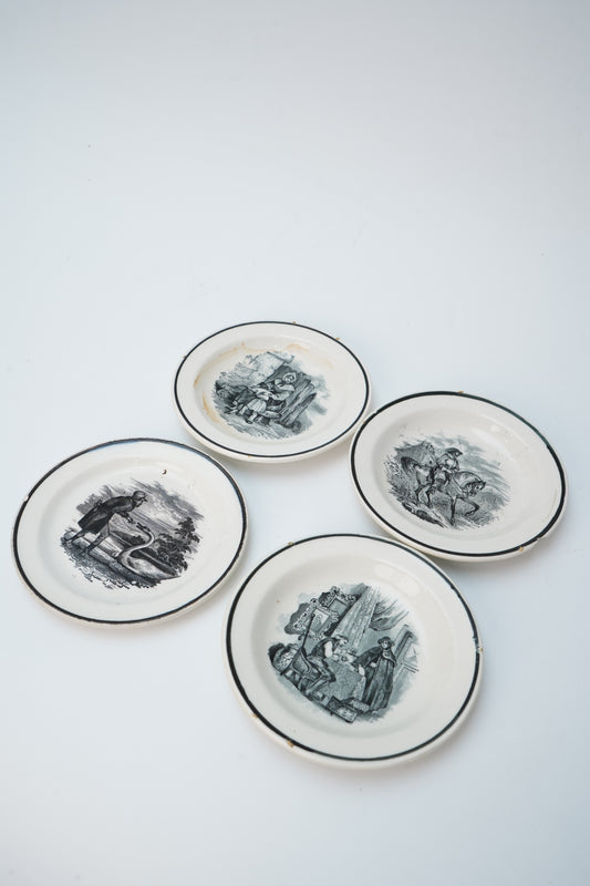 Set of 4 Victorian Black Transferware Butter Pats