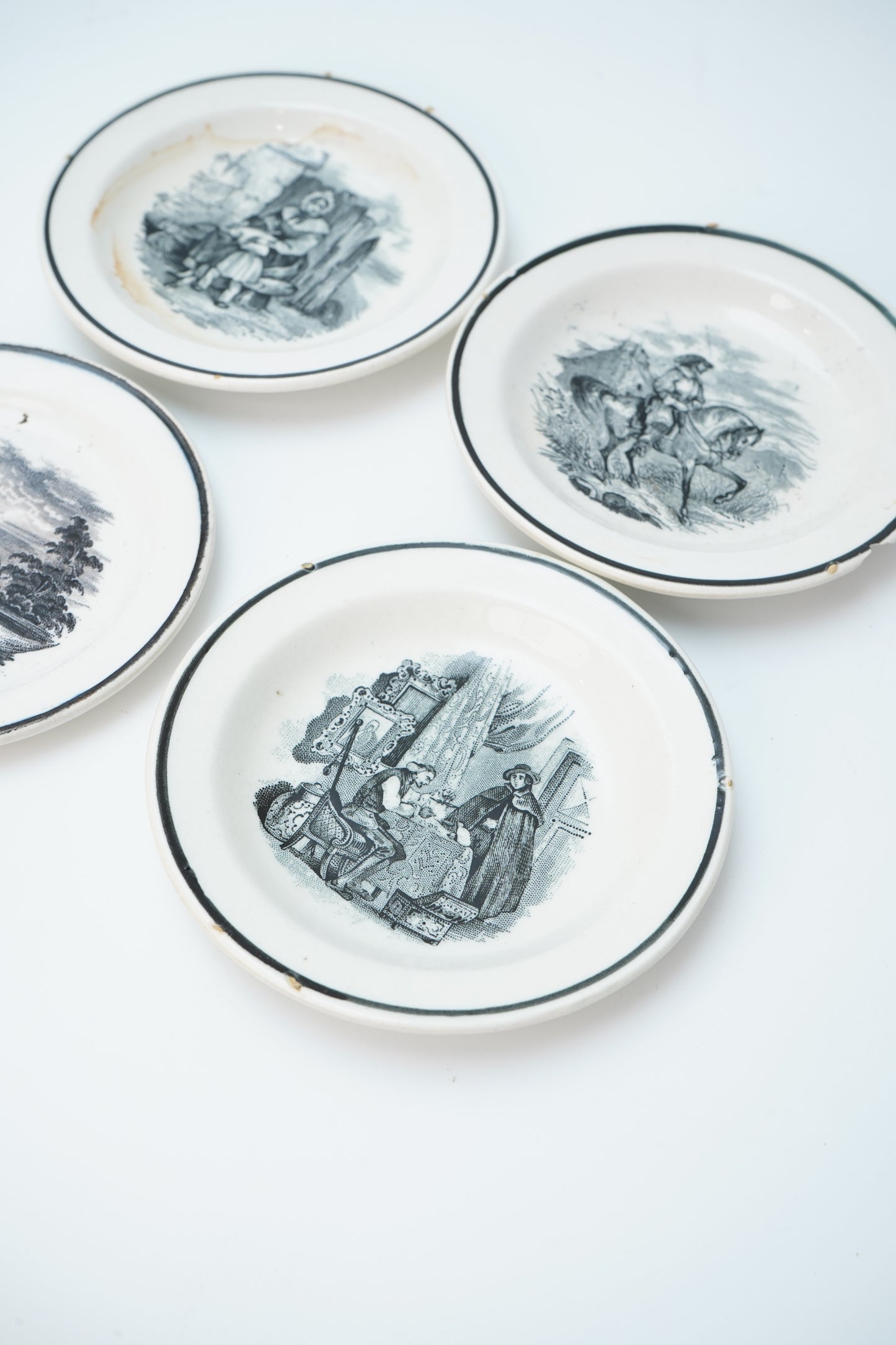 Set of 4 Victorian Black Transferware Butter Pats