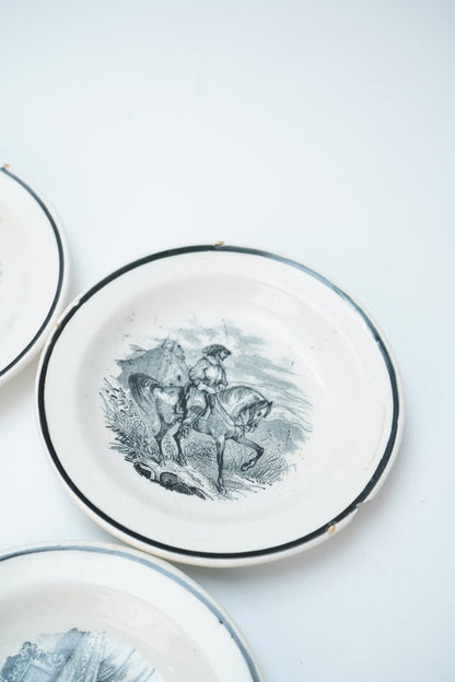 Set of 4 Victorian Black Transferware Butter Pats