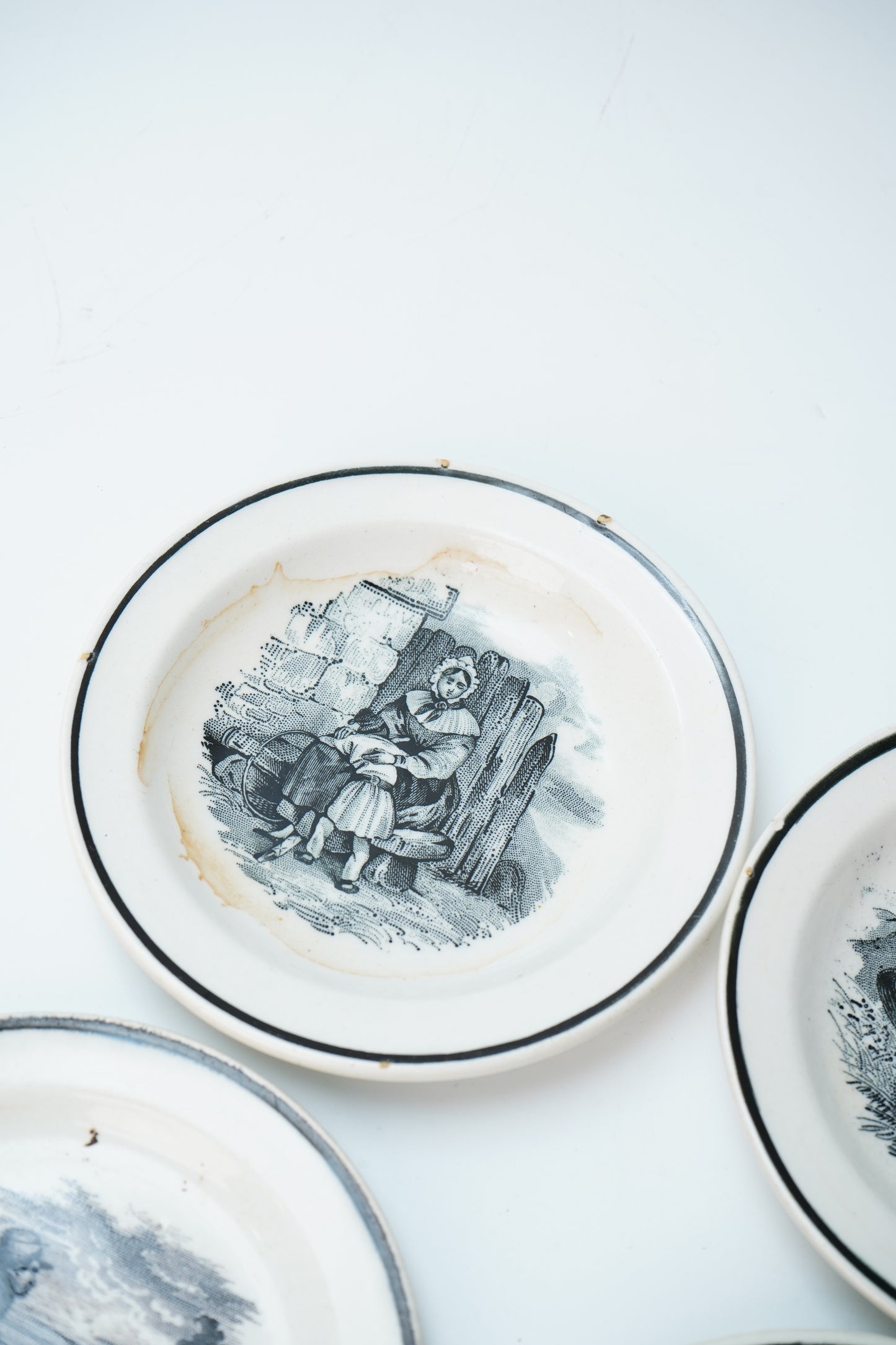 Set of 4 Victorian Black Transferware Butter Pats
