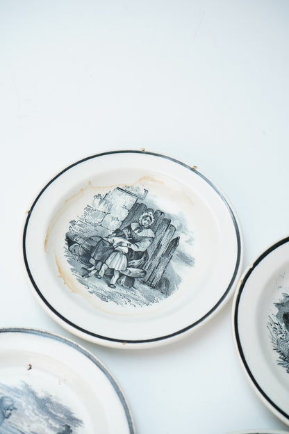Set of 4 Victorian Black Transferware Butter Pats