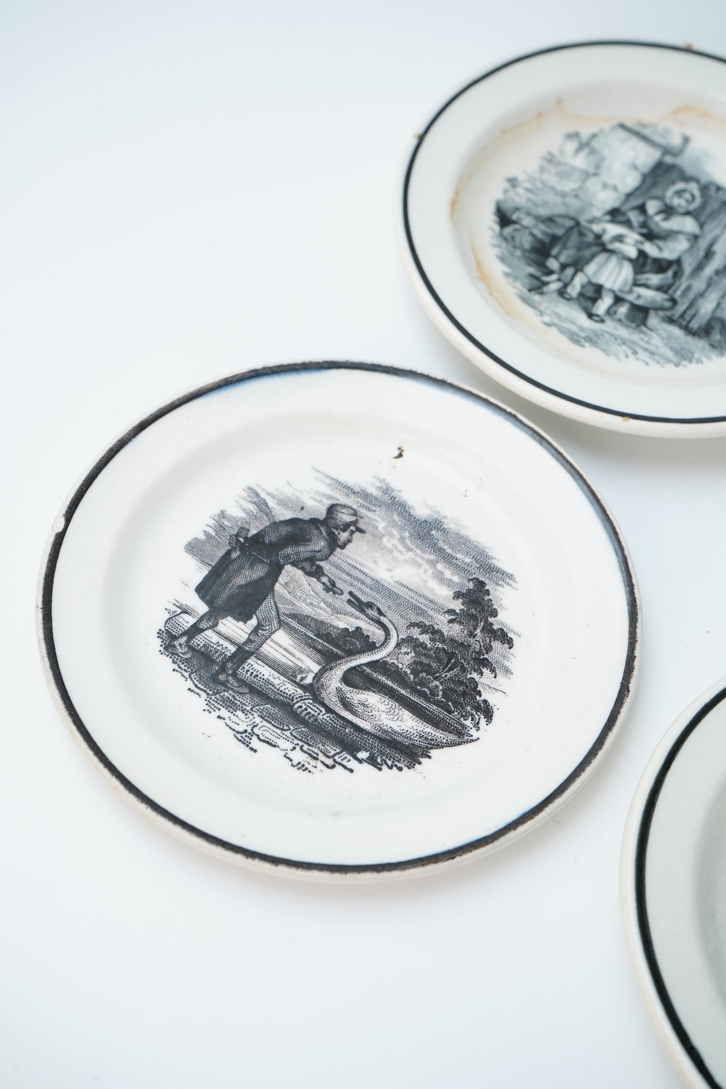 Set of 4 Victorian Black Transferware Butter Pats