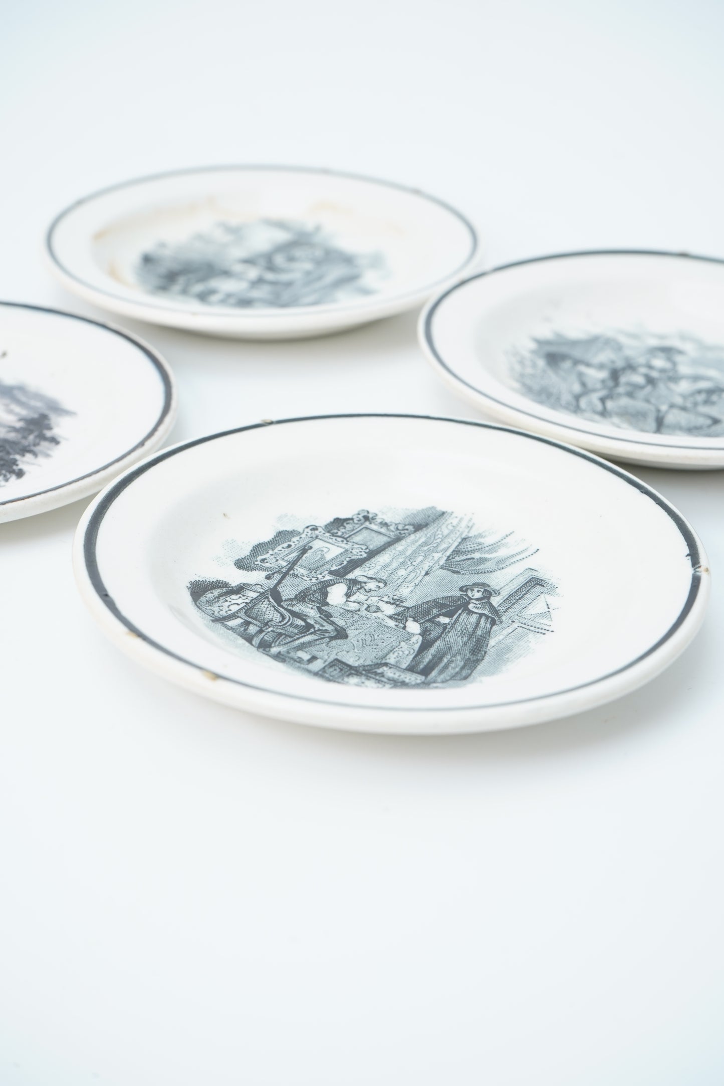 Set of 4 Victorian Black Transferware Butter Pats