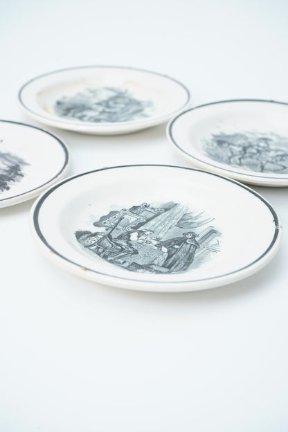 Set of 4 Victorian Black Transferware Butter Pats