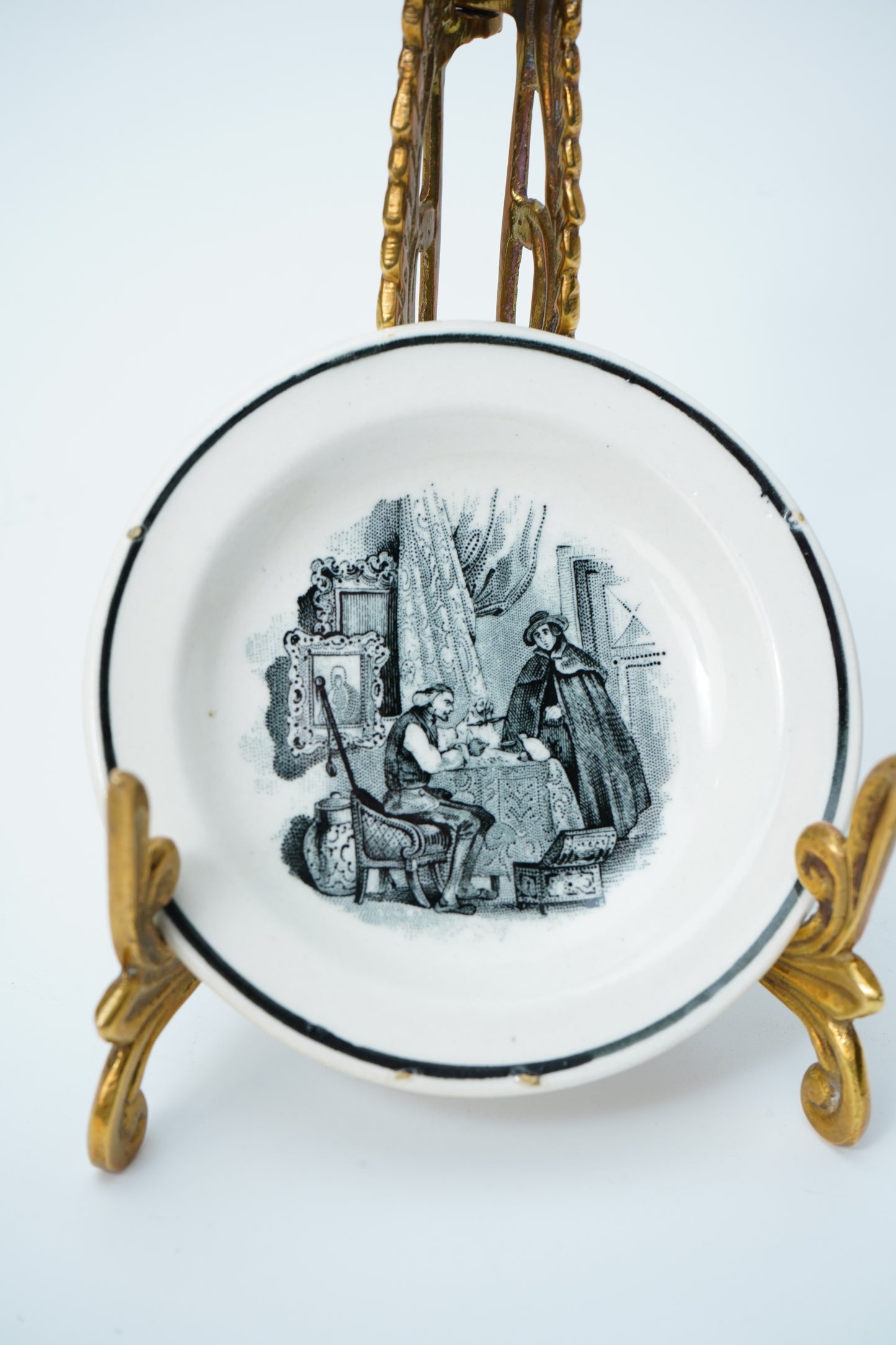 Set of 4 Victorian Black Transferware Butter Pats