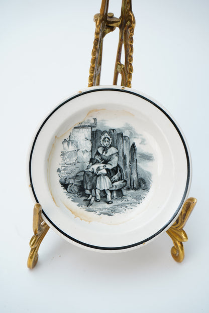 Set of 4 Victorian Black Transferware Butter Pats