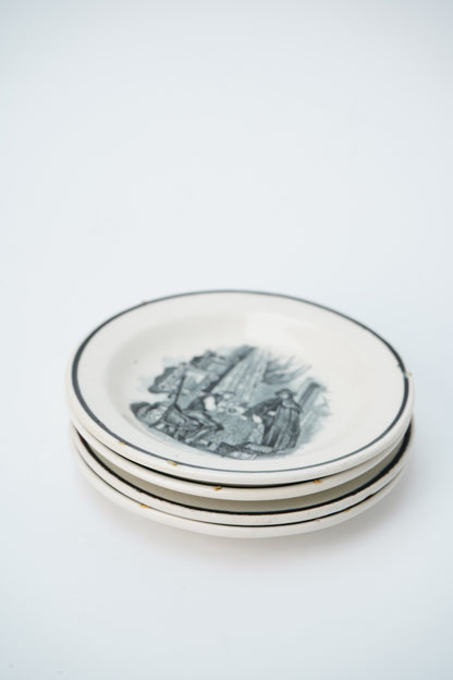 Set of 4 Victorian Black Transferware Butter Pats