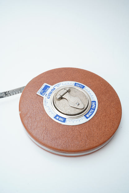 Vintage Evans 100 Ft Retractable Surveyor Tape Measure Leather Case