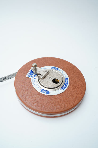 Vintage Evans 100 Ft Retractable Surveyor Tape Measure Leather Case