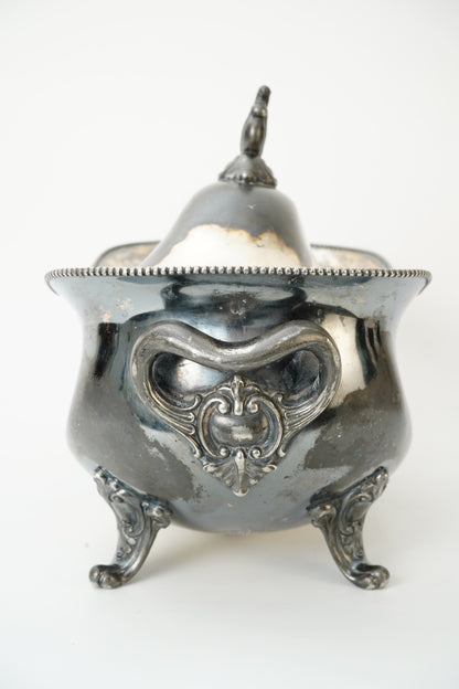 Antique Meriden Silver Plate Covered Tureen Serving Dish with Claw Feet