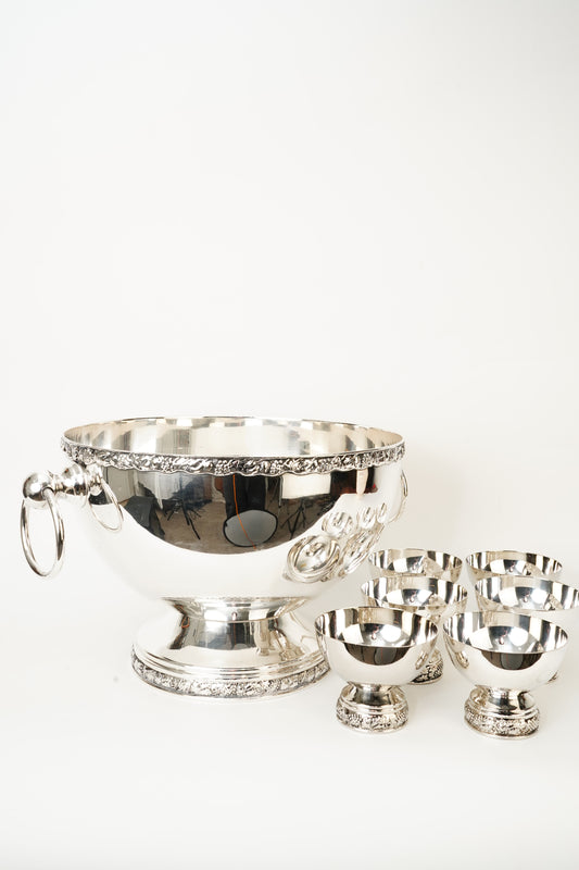 Silver Plated Punch Bowl Set with Cups