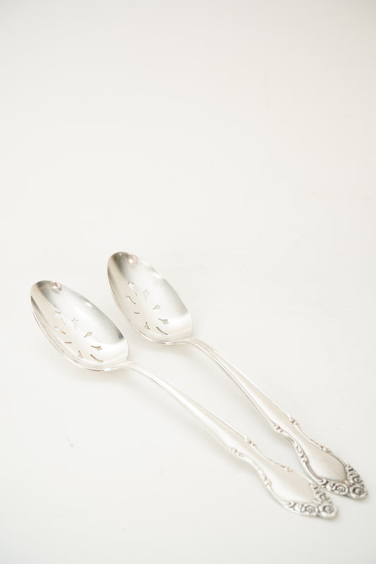 Set of 2 WM Rogers A1 Silver Plate Pierced Serving Spoons