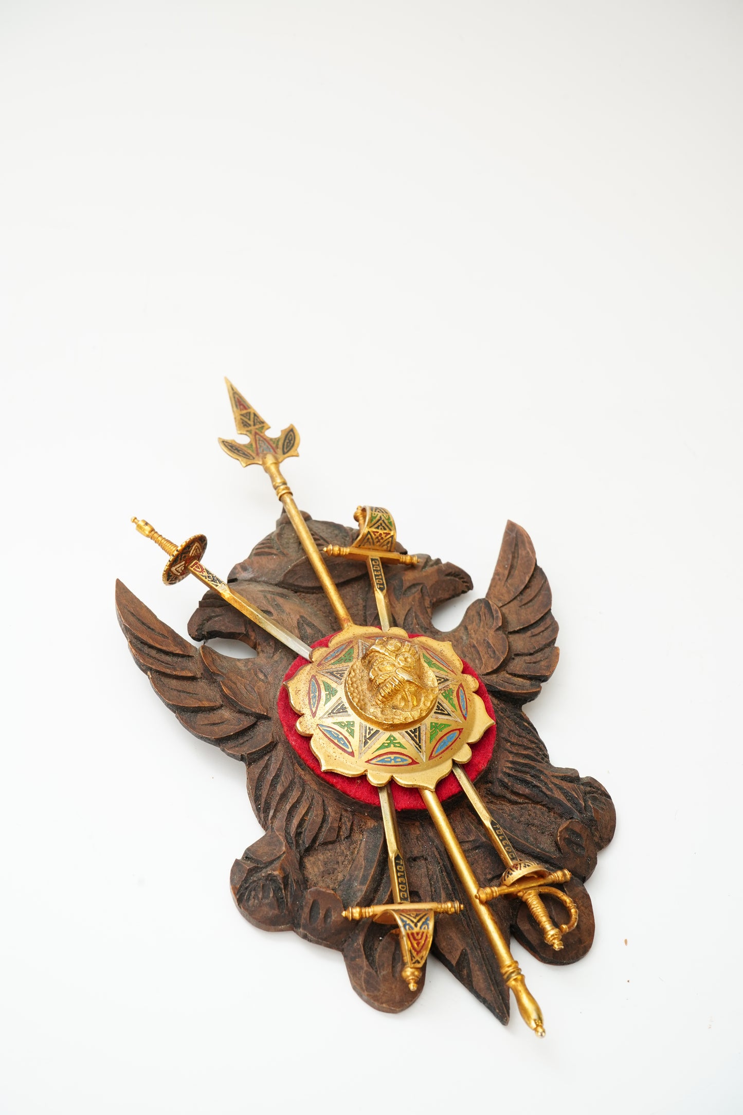 Vintage Spanish Toledo Miniature Wall Plaque | Hand-Carved Heraldic Crest