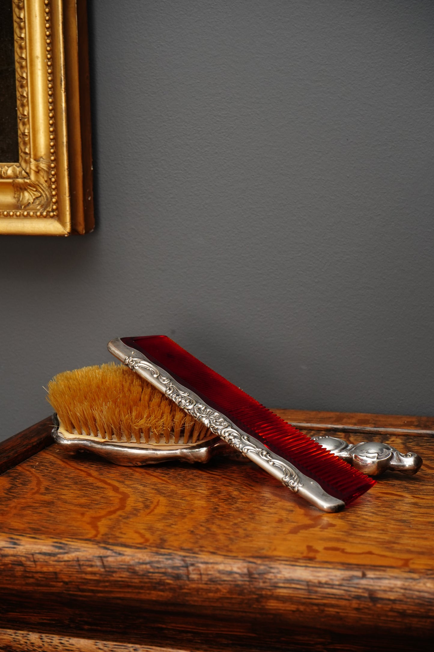 Gorham Sterling Silver Mounted Red Vanity Comb